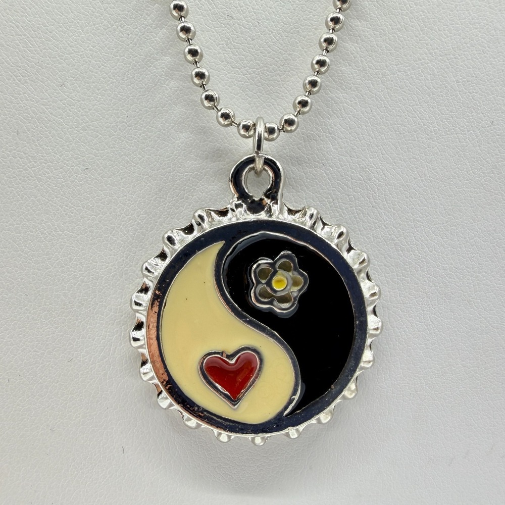 Yin Yang Heart Flower Pendant Necklace - Y2K Boho Funky Layering Jewelry‎ Piece
